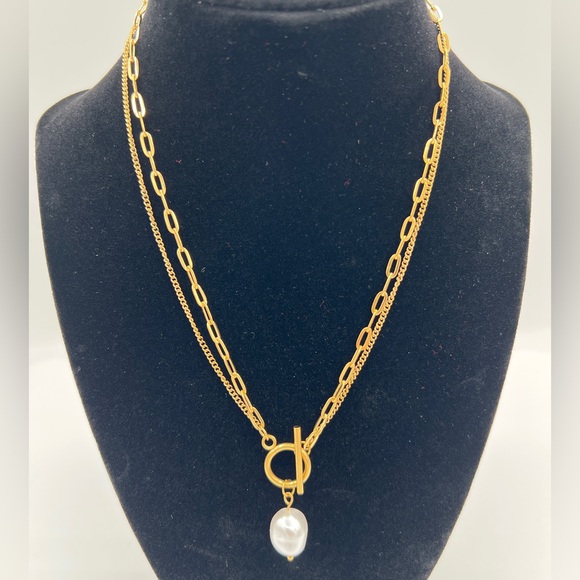 Jewelry - Pearl Pendant Double Layer Toggle Necklace New